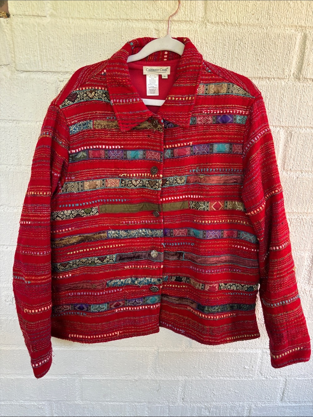 Coldwater Creek Tweed Multi Media Red Striped Button Thick Jacket sz XL